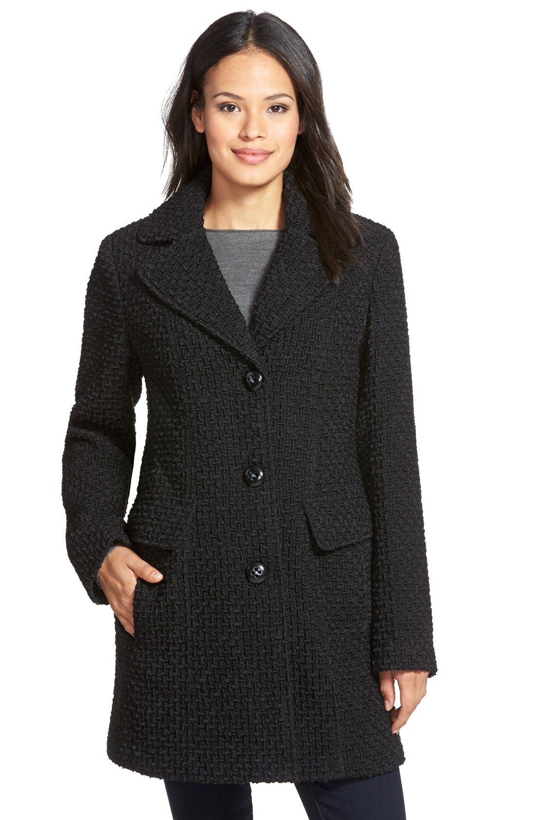 Gallery Wool Blend Basket Weave Notch Collar Coat (Regular & Petite) Nordstrom
