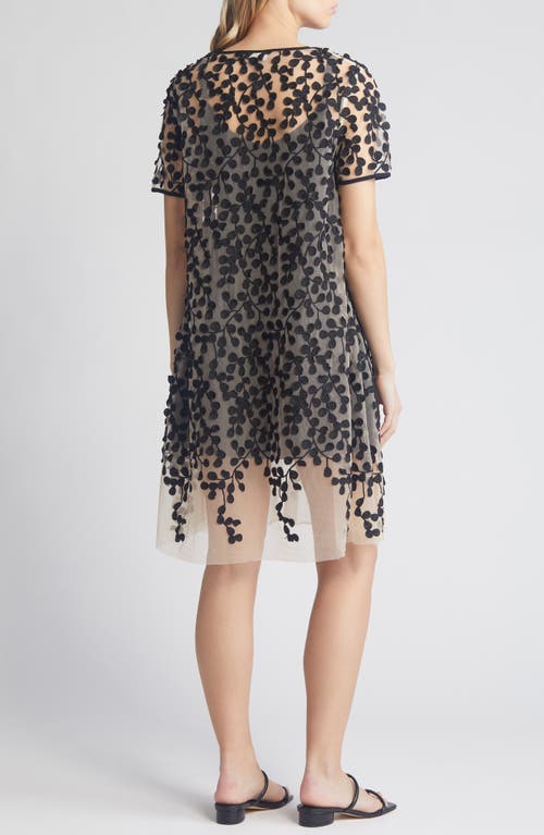 Najaf Vine Embroidery Shift Dress in Toast Almond