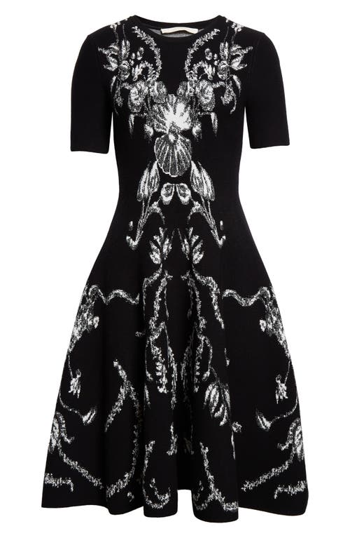 Shop Jason Wu Collection Floral Jacquard Fit & Flare Knit Dress In Black/chalk