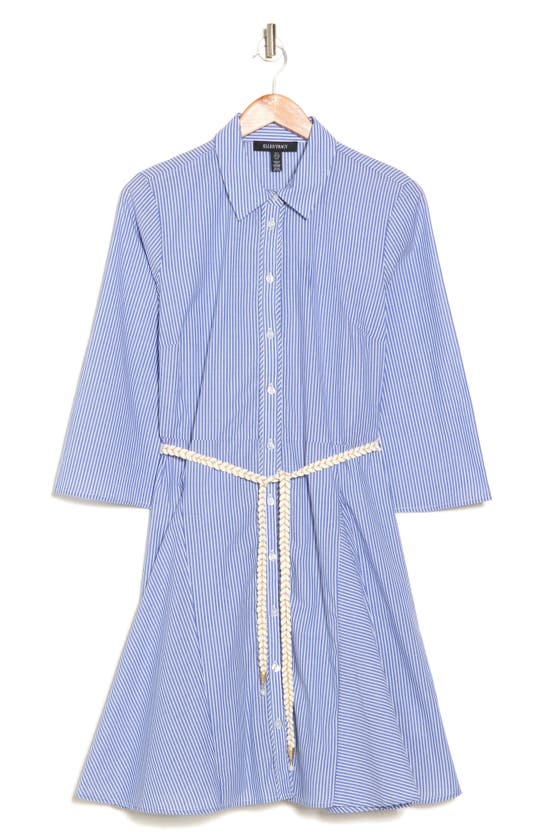 Shop Ellen Tracy Stripe Long Sleeve Belted Shirtdress In French Blue Stripe