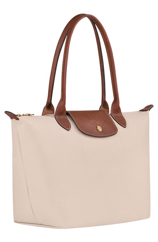 Longchamp 'm Le Pliage Original' White Shoulder Bag With Embossed Logo In Paper