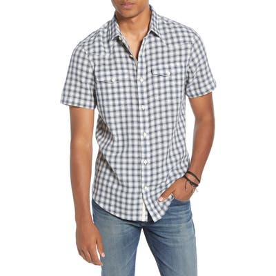 Treasure & Bond Trim Fit Plaid Short Sleeve Button-Up Shirt, White