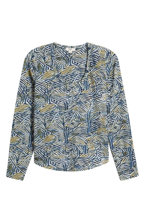 Nzt By Nic+zoe Sketched Lines Stretch Cotton Top In Aqua Multi
