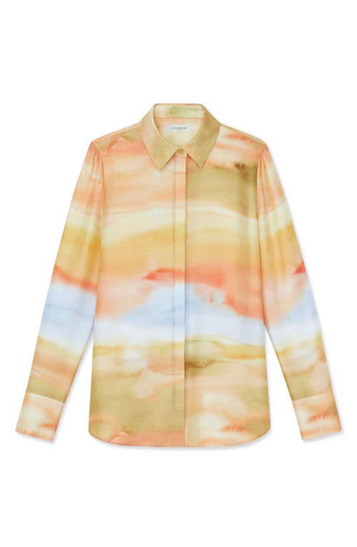 Shop Lafayette 148 New York Scottie Silk Button-up Shirt In Straw Multi