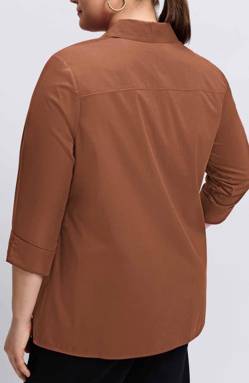 Shop Foxcroft Evelyn Three-quarter Sleeve Button-up Shirt In Macchiato