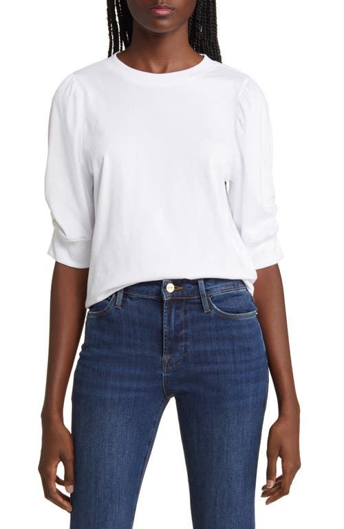 FRAME Frankie Puff Sleeve Organic Cotton Knit Top Blanc at Nordstrom,