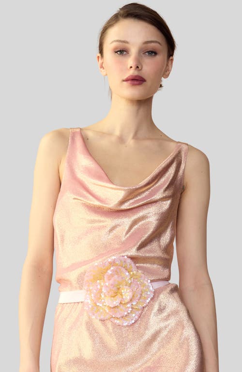 Cynthia Rowley Shimmering Siren Top In Metallic Rose Gold