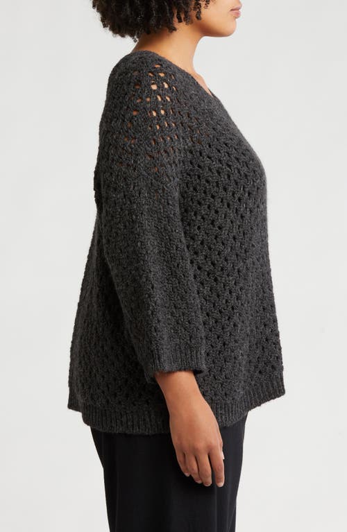 Shop Eileen Fisher Bracelet Sleeve Alpaca Open Stitch Sweater In Charcoal