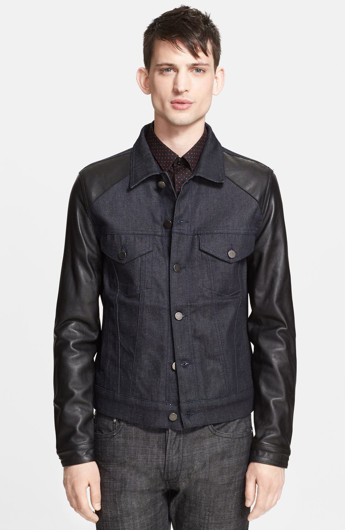 The Kooples Denim Jacket with Leather Sleeves Nordstrom