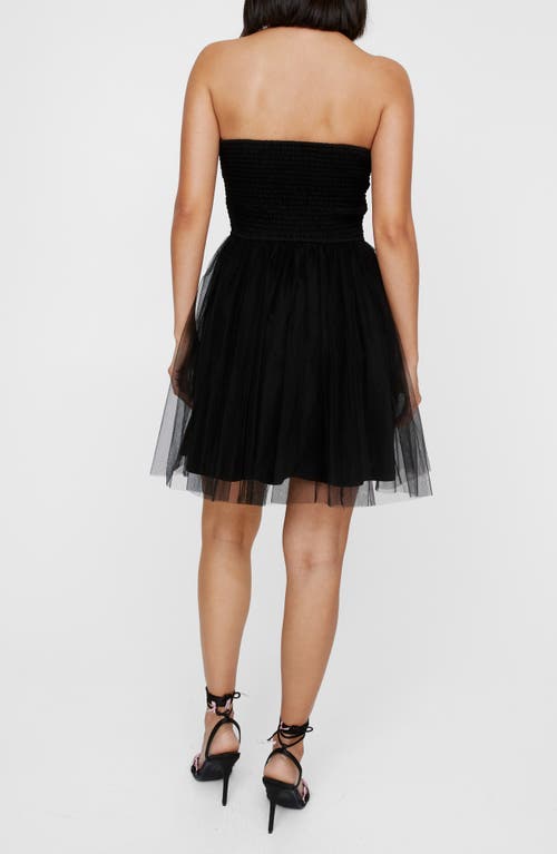 Shop Nasty Gal Double Bow Strapless Tulle Cocktail Minidress In Black