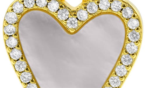Adornia 14k Gold Plated White Mother-of-pearl Crystal Halo Heart Drop Huggie Earrings In Gold/white