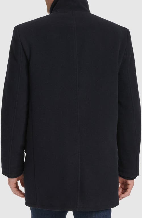 Cole Haan Signature Stand Collar Wool Blend Car Coat In Navy