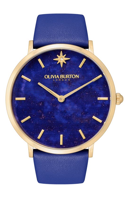 Olivia Burton Women's Celestial Ultra Slim Blue Leather Strap Watch 40mm
