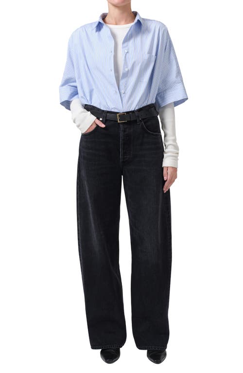 Shop Citizens Of Humanity Claire Origami Elbow Sleeve Cotton Button-up Shirt In Melissani Stripe