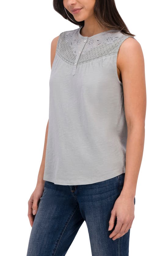 Lucky Brand Eyelet Yoke Half Placket Sleeveless Cotton Top In Mint Mirage