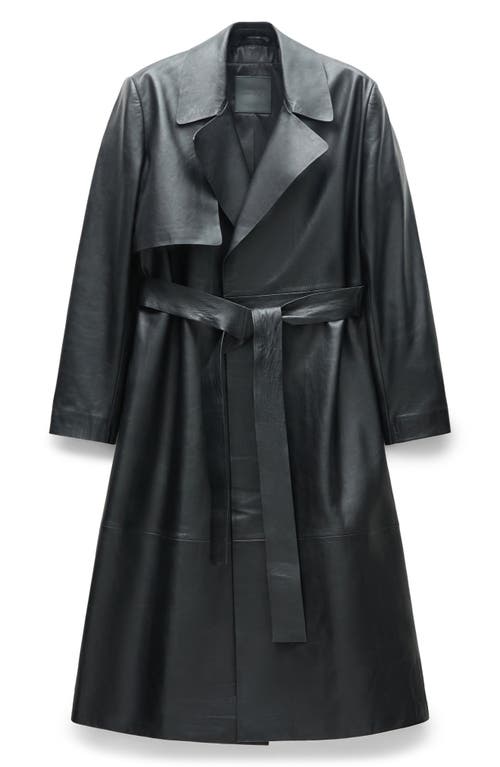 Shop Mango Tie Waist Leather Trench Coat In Black