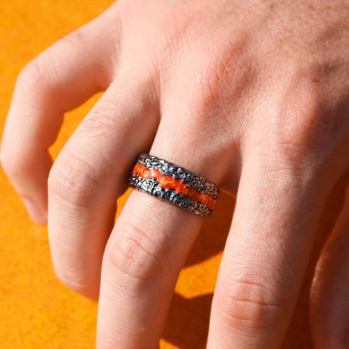 Luvmyjewelry Fire In My Soul Sterling Silver & Enamel Band Ring In Dark Grey