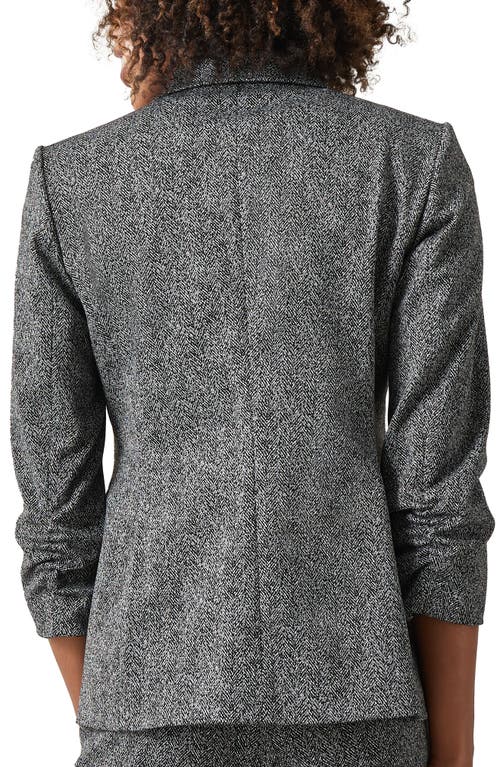Shop Kasper Ruched Sleeve Herringbone Jacket In Black Multi