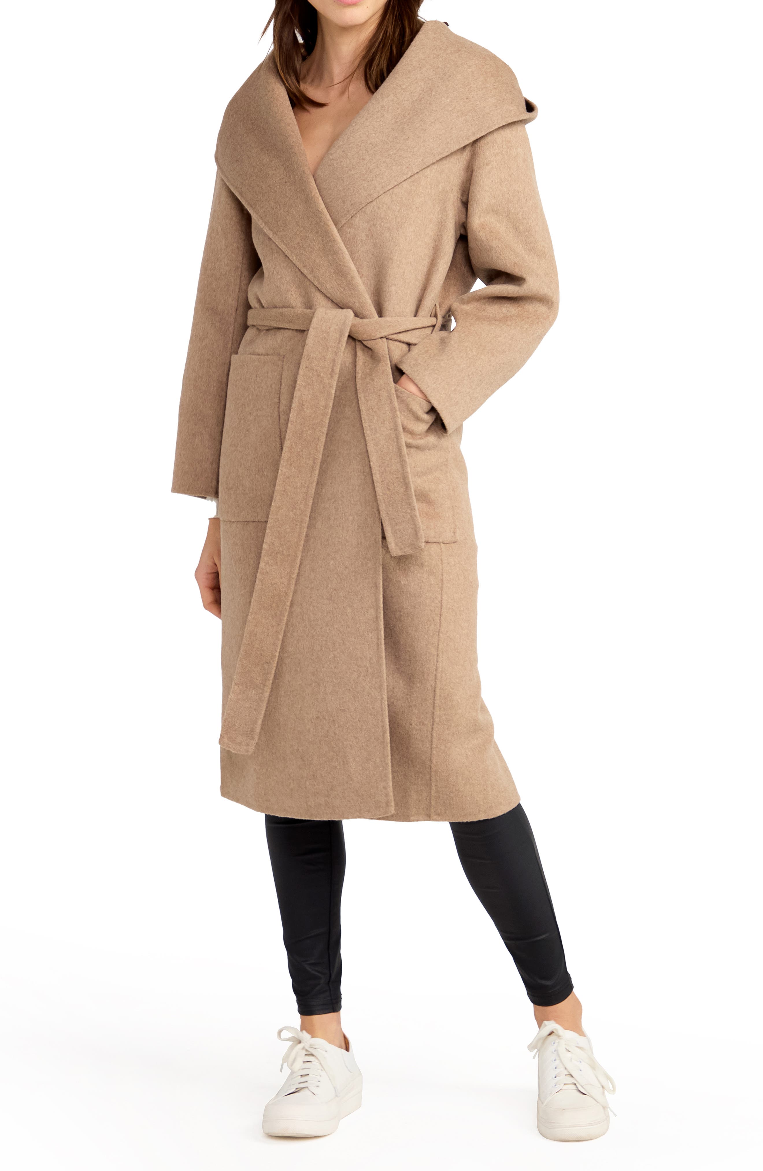 Hooded wool wrap coat best sale