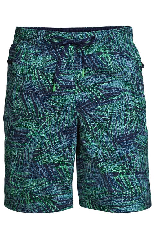 Shop Lands' End 9" Volley Swim Trunks In Deep Sea Navy Stipple Palm