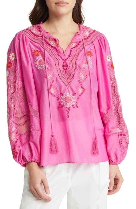 Kobi Halperin Blythe Floral Embroidered Peasant Blouse In French Pink ...