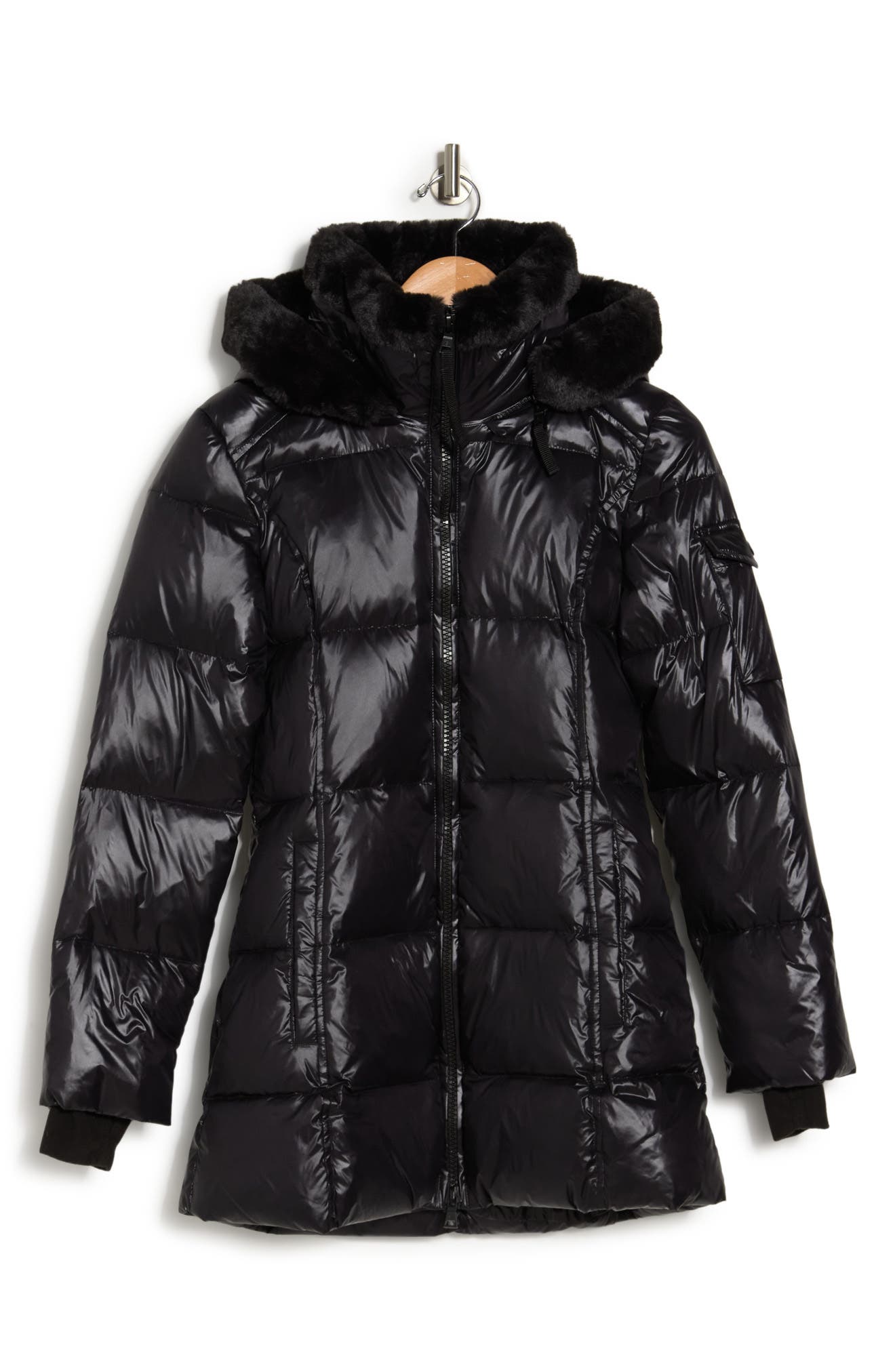 quilted faux fur hooded puffer jacket