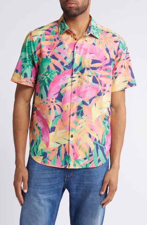Tommy Bahama Coast Feeling Rowdy Botanic Print Short Sleeve Stretch Button-Up Shirt Ray at Nordstrom,