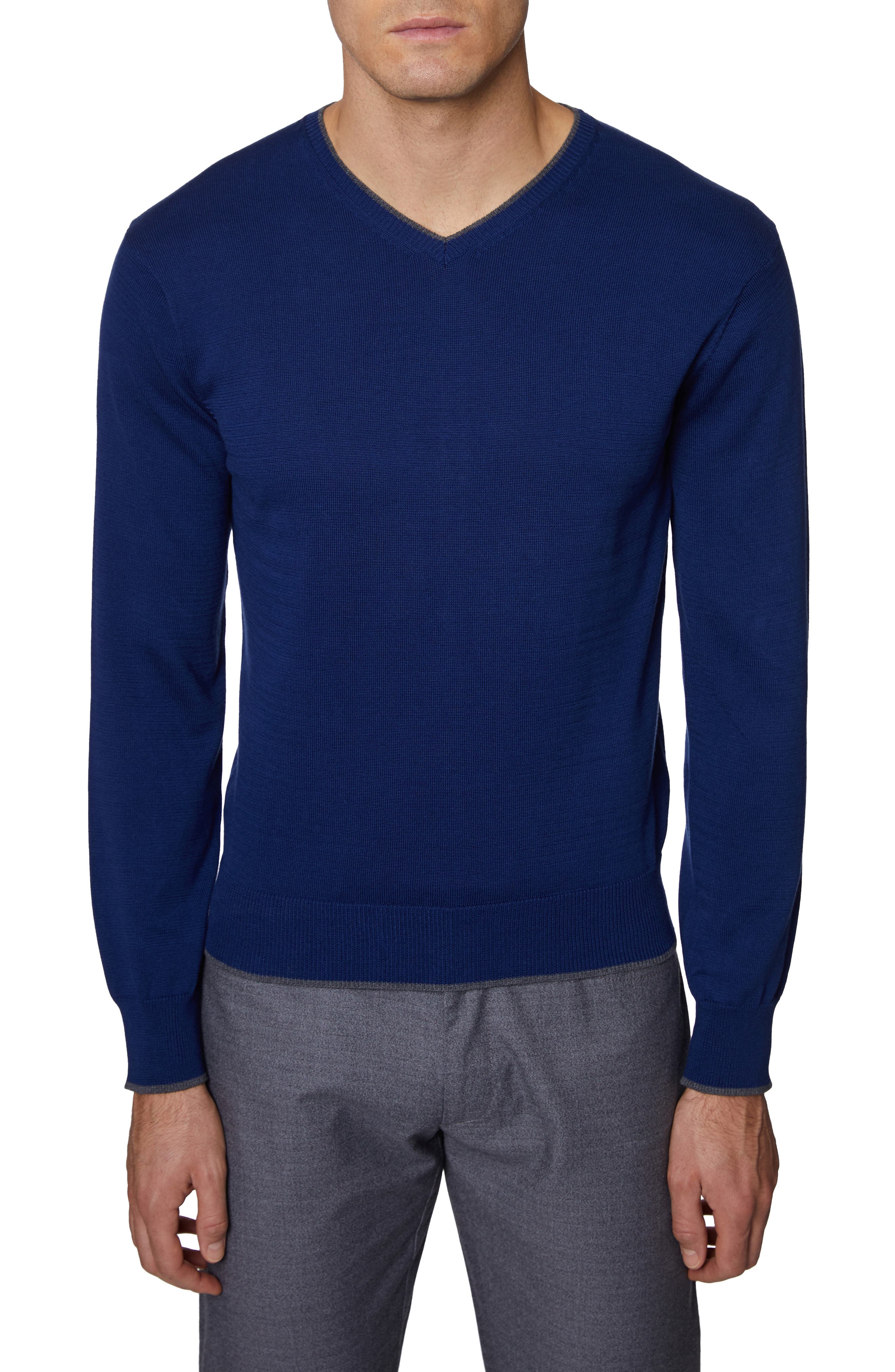 Hickey Freeman V-Neck Cotton Sweater, Blue
