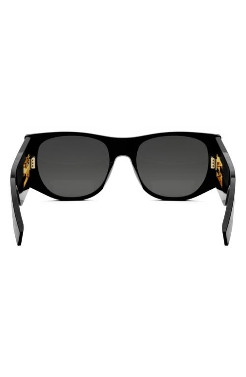 Shop Fendi The  Baguette 54mm Oval Sunglasses In Shiny Black/smoke