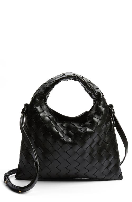 Shop Bottega Veneta Mini Hop Intrecciato Leather Hobo Bag In Black Brass/black