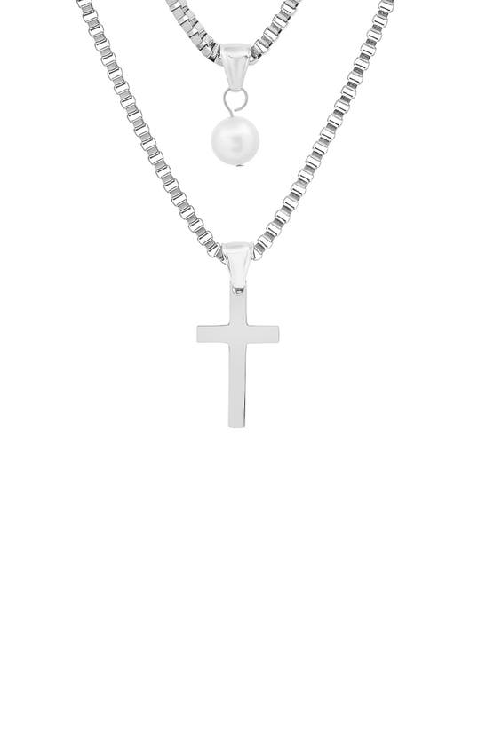 Hmy Jewelry Double Row Cross Necklace In Metallic