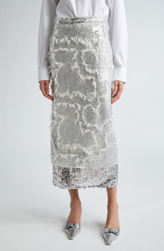Erdem Sequin Embroidered Pencil Skirt In Silver