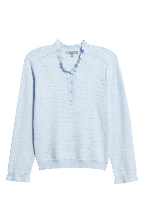 Shop Wit & Wisdom Ruffle Pointelle Sweater In Heather Light Blue