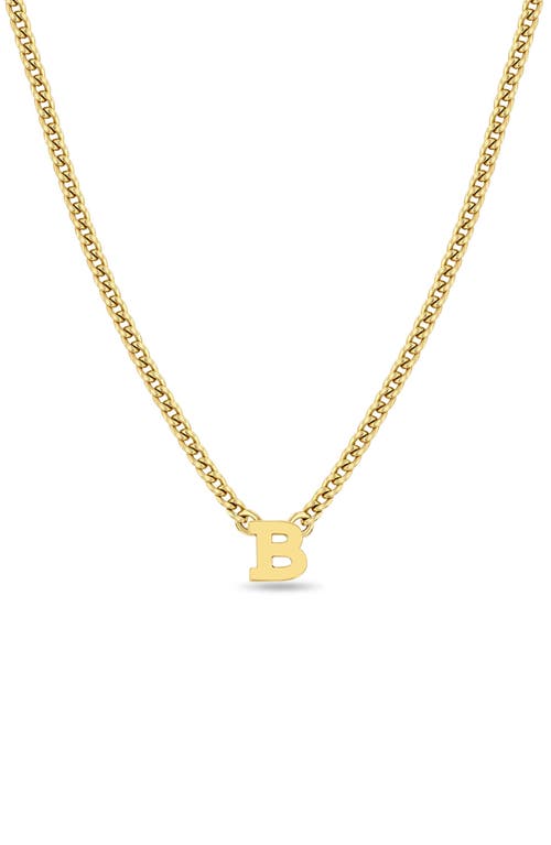 Zoë Chicco Curb Chain Initial Pendant Necklace in Yellow Gold-B at Nordstrom, Size 16