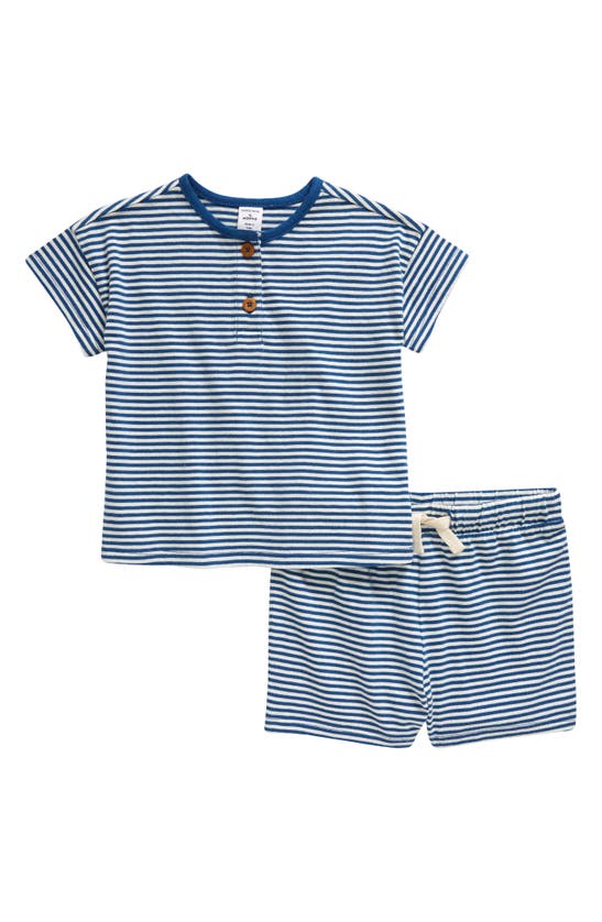 Nordstrom Babies' Stripe Cotton Henley T-shirt & Shorts Set In Blue