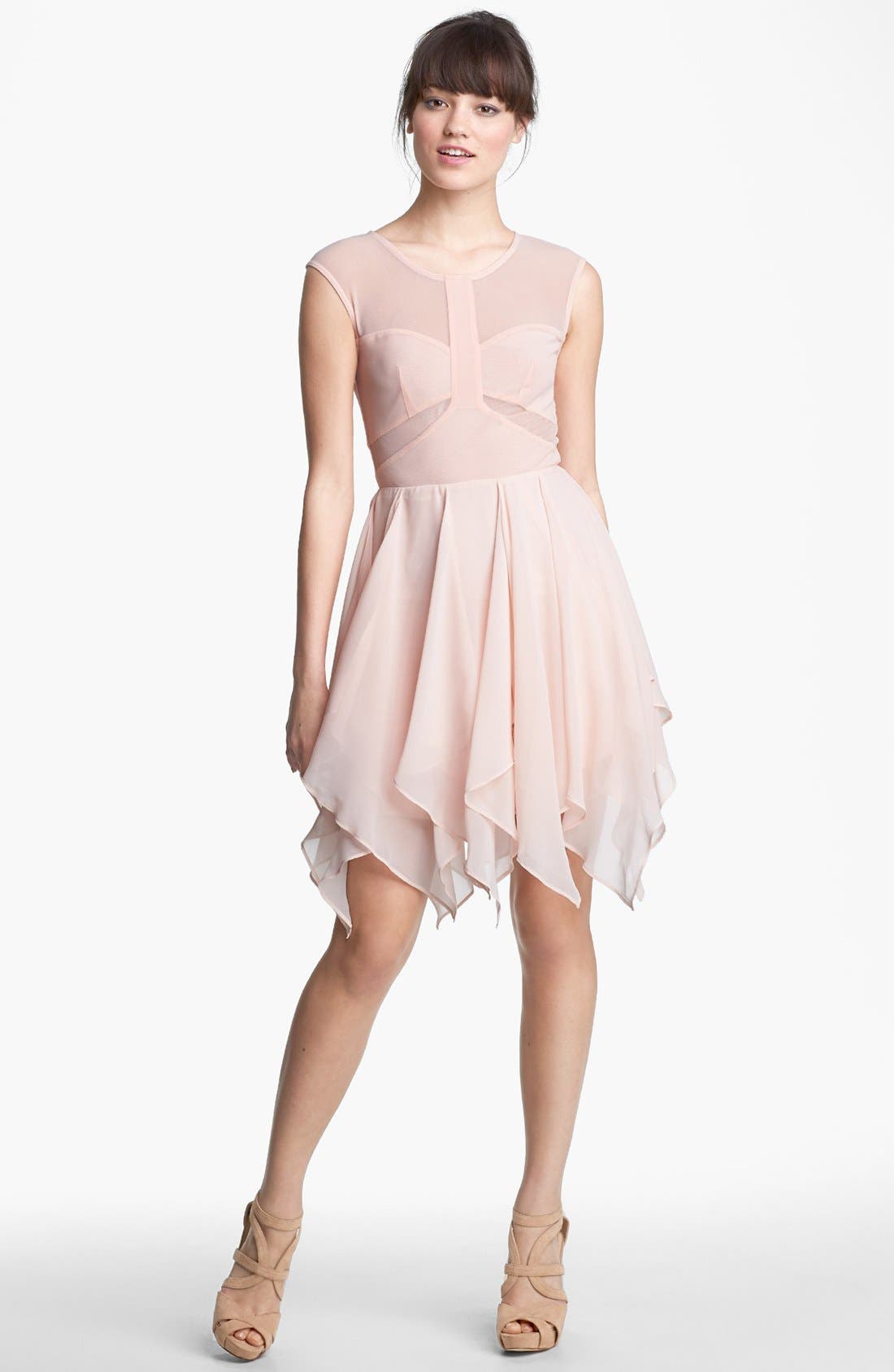 En Crème Cap Sleeve Corkscrew Dress (Juniors) Nordstrom