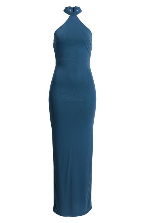 Shop Lulus Exquisite Expression Halter Cocktail Dress In Slate Blue