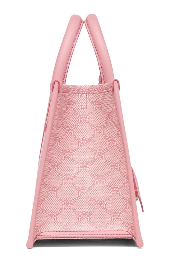 Shop Mcm Lauretos Coated Canvas Tote In Silver Pink
