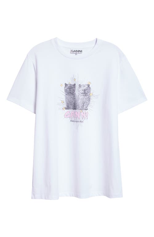 Shop Ganni Kittens Organic Cotton Graphic T-shirt In Bright White