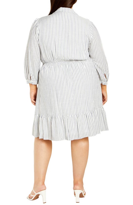 Shop City Chic Flynn Stripe Long Sleeve Shirtdress In Navy Stripe