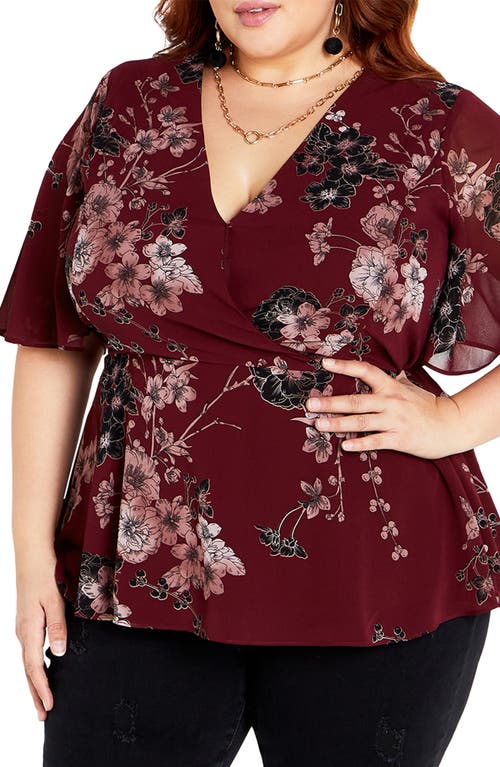 City Chic Blossom Love Tie Back Top Ruby Bold Blsm at Nordstrom,