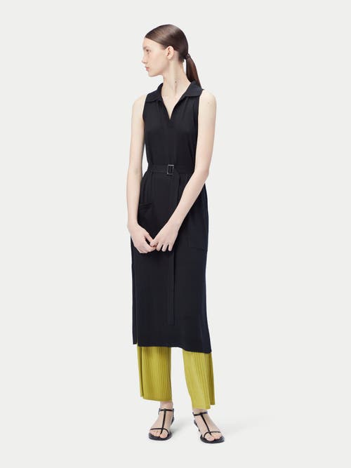 Gobi Mongolian Cashmere Sleeveless Silk Cashmere Polo Dress In Black