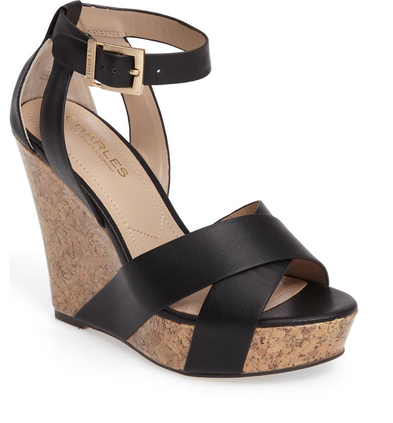 CHARLES BY CHARLES DAVID Amsterdam Platform Wedge Sandal, Main, color, BLACK SMOOTH
