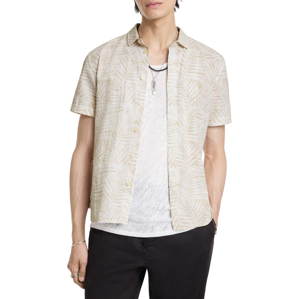 John Varvatos Loren Short Sleeve Cotton Seersucker Button-up Shirt In Terra Brown