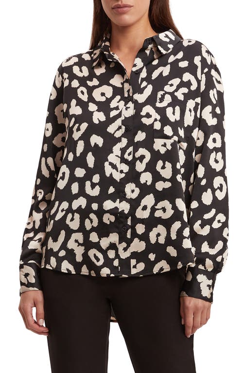 Bardot Classic Leopard Satin Button-up Shirt In Black
