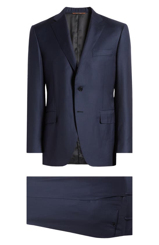 Shop Canali Solid Wool Suit In Navy