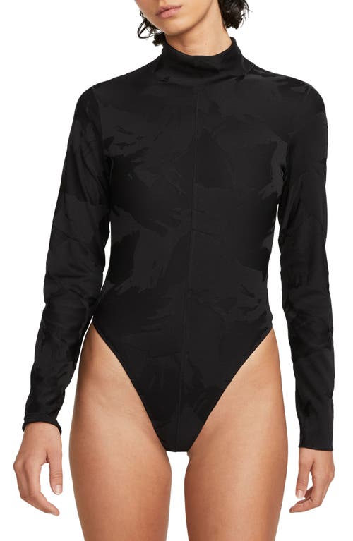 Nike Dri-FIT Mock Neck Long Sleeve Jacquard Bodysuit in Black/Black