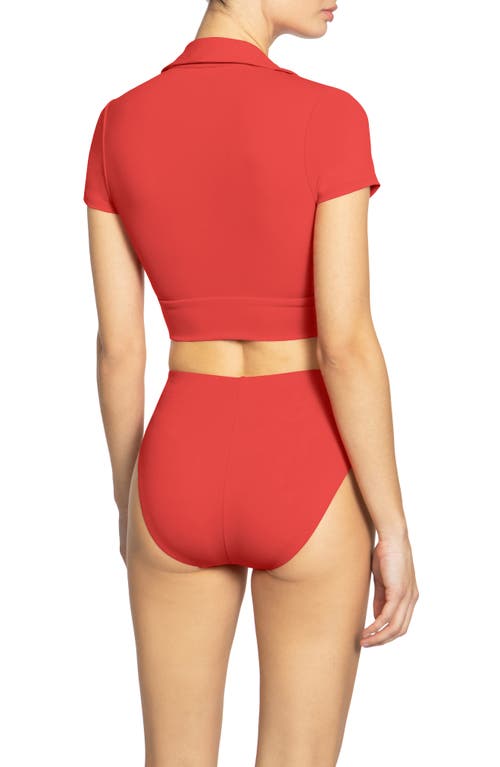 Shop Robin Piccone Ava Shirt Bikini Top In Guava