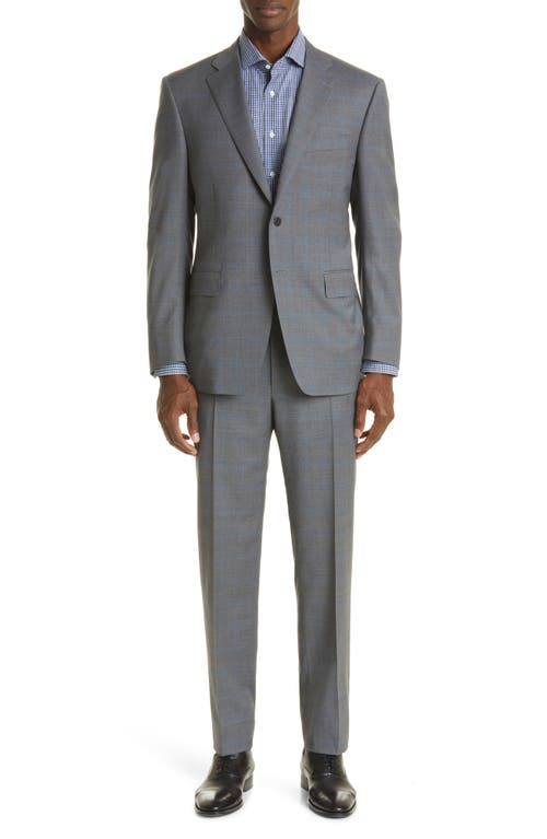 Canali Siena Soft Shadow Plaid Stretch Wool Suit in Grey/Beige