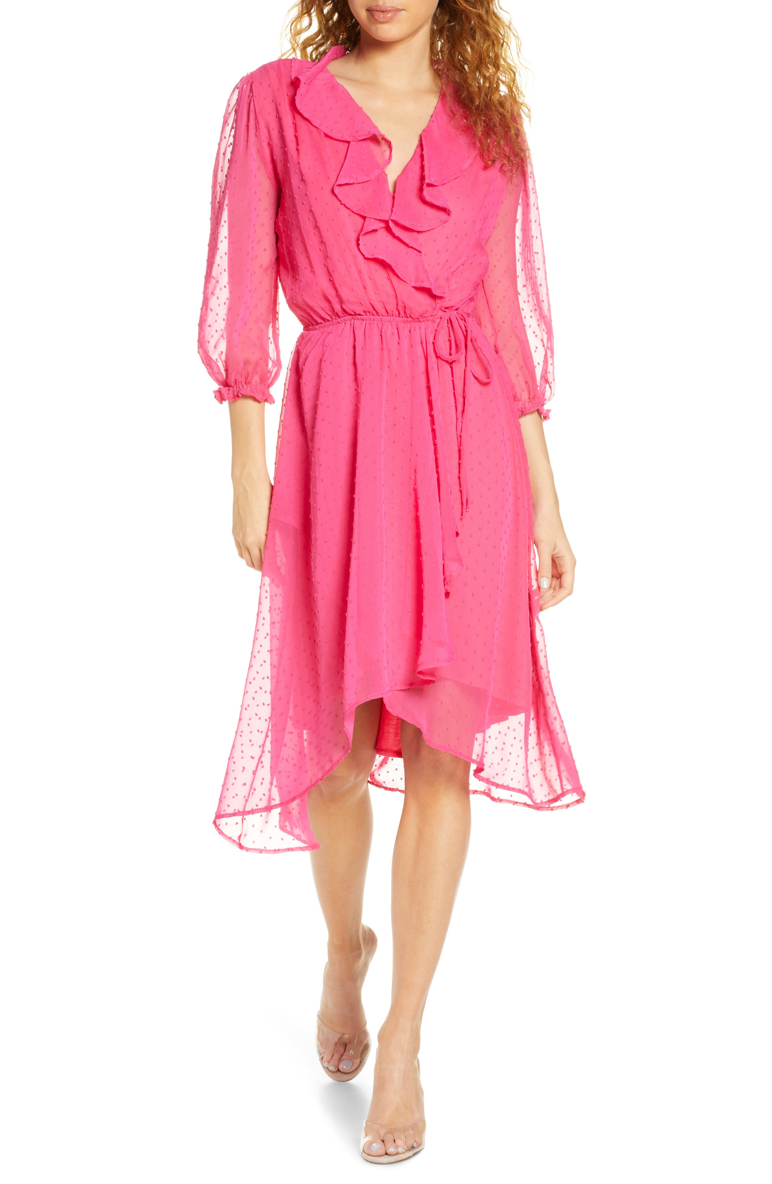 pink faux wrap dress